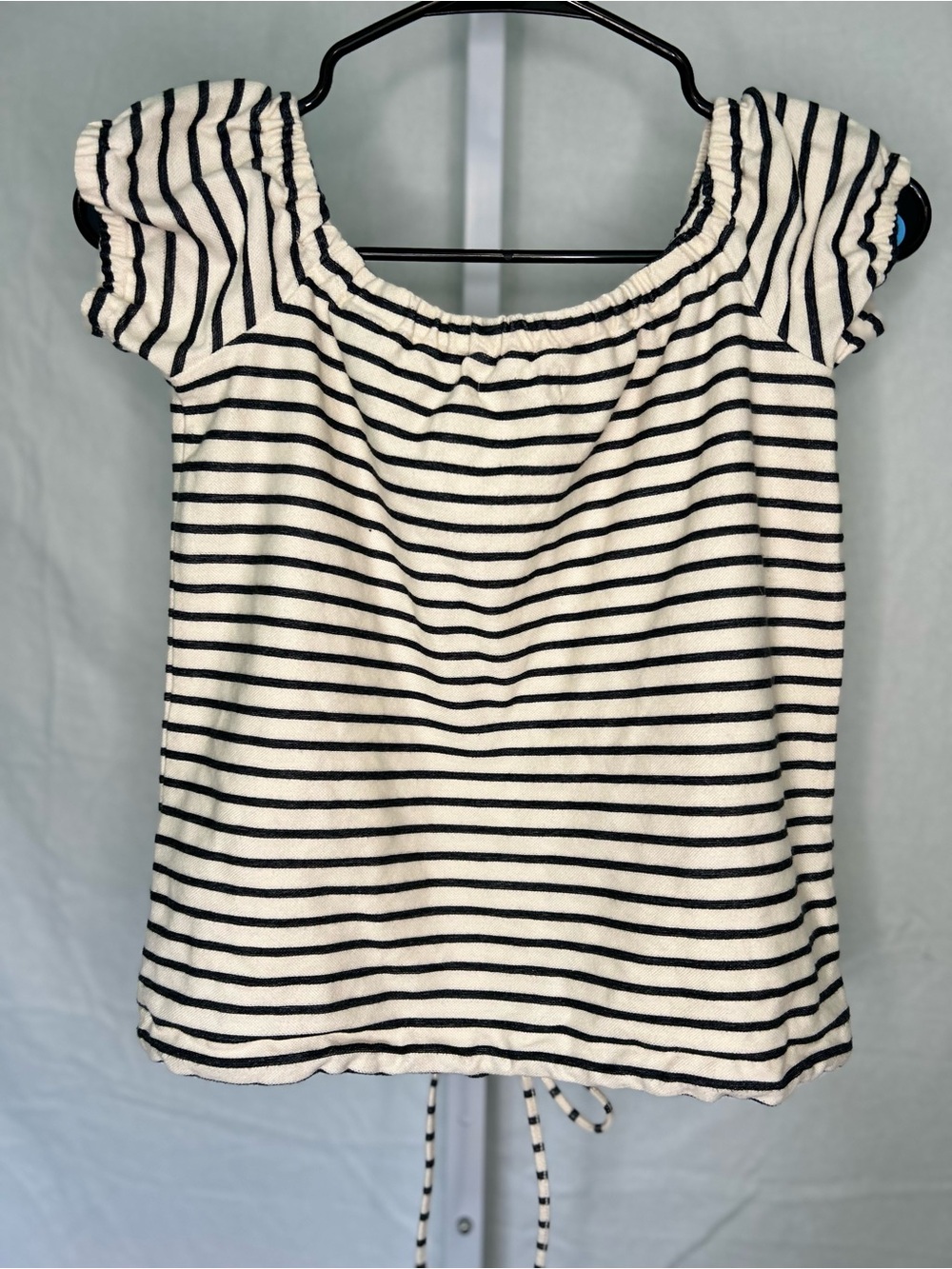 Madewell Melody Striped Off the Shoulder Drawstring Top XXS Coastal Preppy - Picture 2 of 8